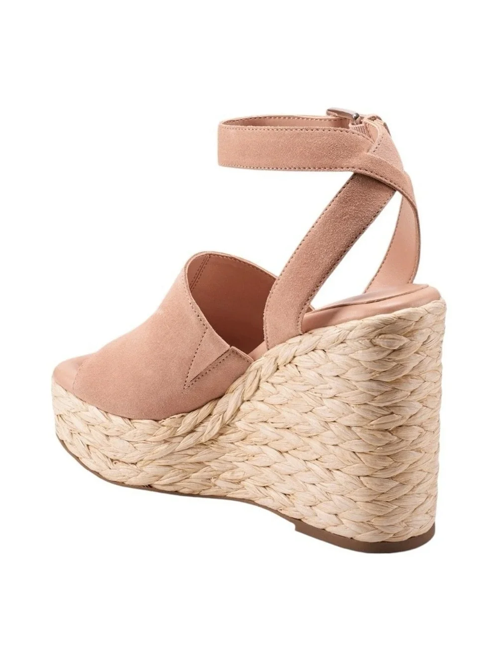 Marc Fisher LTD Nelly Espadrille Wedge Sandals Blush Suede Ankle Strap Size 8M